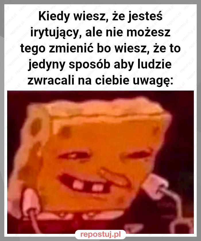 Kiedy wiesz, że jesteś irytujący, ale nie możesz tego zmienić bo wiesz, że to jedyny sposób aby ludzie zwracali na ciebie uwagę: