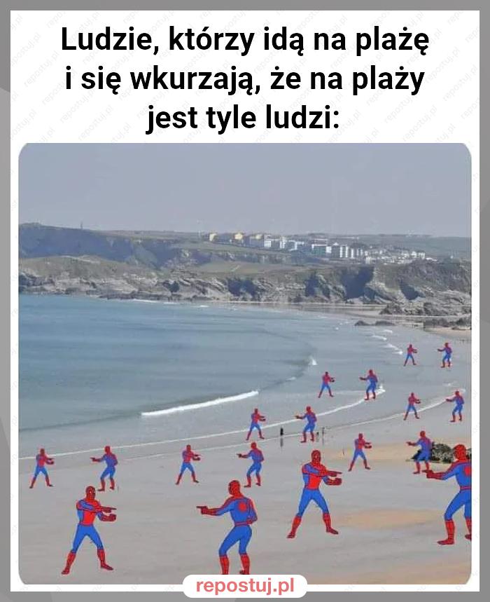 Ludzie, którzy idą na plażę i się wkurzają, że na plaży jest tyle ludzi: