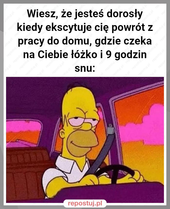 Wiesz, że jesteś dorosły kiedy ekscytuje cię powrót z pracy do domu, gdzie czeka na Ciebie łóżko i 9 godzin snu: